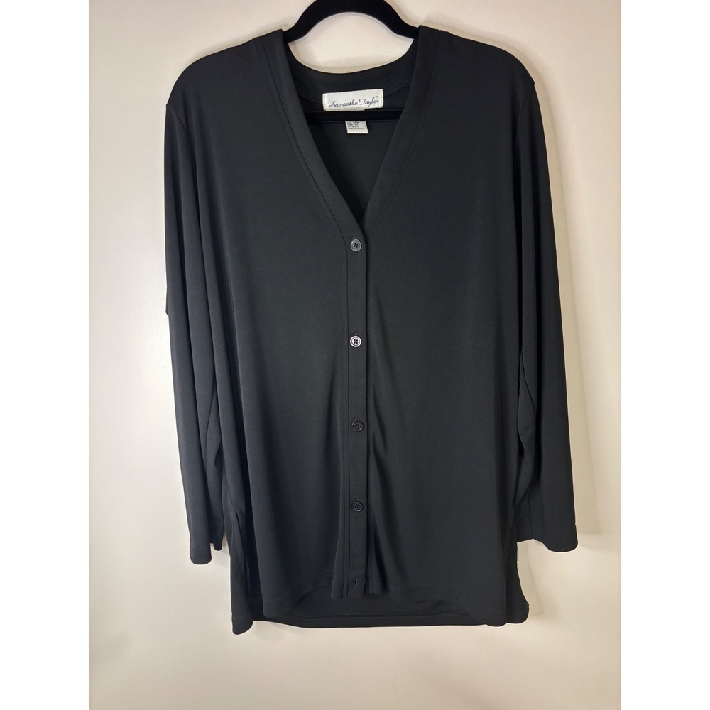 Samantha Taylor Black Button Down‎ Long Sleeve Tunic Top Plus Size 14W